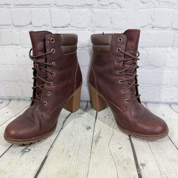 Timberland Tillston 6 Booties Women Size 9 Brown High Heel Block Steampunk Boots - Picture 3 of 16